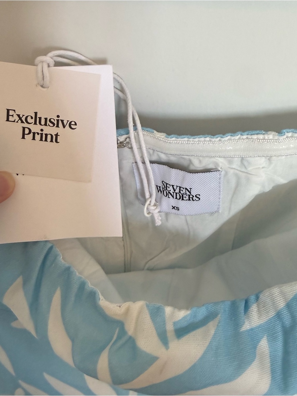NWT Seven Wonders Light Blue & White Leaf Print Strapless Maxi Dress - Picture 2 of 3